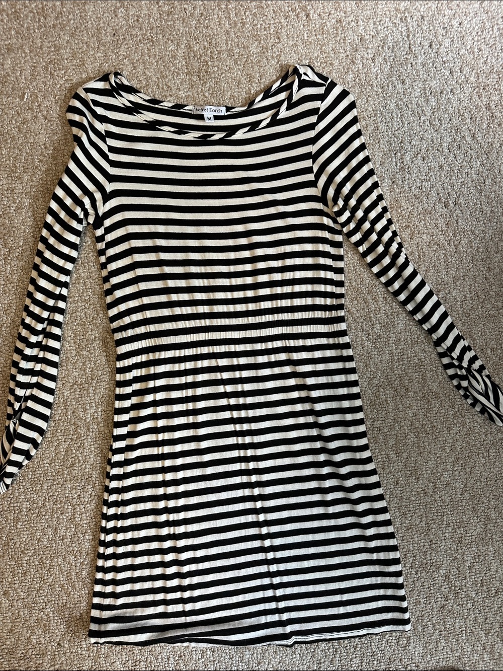 Velvet Torch Black and White Striped Long Sleeve Dress